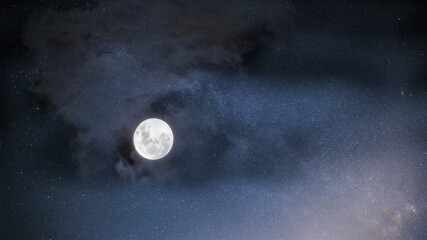 Wall Mural -  starry sky moon on lightenning rainy  night  dramatic clouds  nebula cosmic  nature landscape  weather forecast