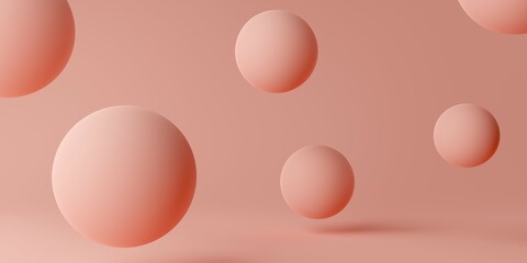 Abstract coral sphere bubbles over pink background, modern minimal template