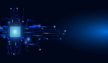 Leinwandbilder - Abstract blue technology glow micro chip processor schematic  circuit board digital futuristic background vector.