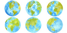 Watercolour Set Planet Earth Isolated On White Background. Symbol Of Life, Nature, Foundation, Ecology, International Events. Clip Art Element For Design.