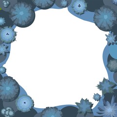 Wall Mural - frame night plant landscape top view. isolated on white background. wild forest trees and bushes. da