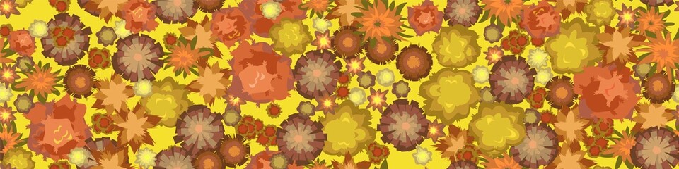 Wall Mural - autumn landscape top view. scene with yellow and orange trees and bushes from height. above countrys