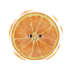 Wall Mural - Watercolor cute orange slice cartoon character.