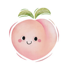 Wall Mural - Watercolor cute peach cartoon character.