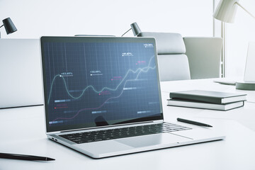 Poster - Computer monitor with abstract creative analytics data spreadsheet, analytics and analysis concept. 3D Rendering