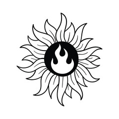 Wall Mural - hand drawn sun flower with fire doodle illustration for tattoo stickers poster etc