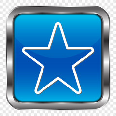 Wall Mural - Star simple icon vector. Flat design. Metal, blue square button. Transparent grid.ai