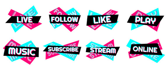 Wall Mural - set of stickers for a popular social network. black - blue - pink sticker on white background. moder