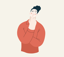 Wall Mural - People portrait - Thinking people -Modern flat vector concept illustration of a young man thinking about something, half-length portrait, user avatar. Creative landing web page illustartion