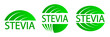 © Irina Shats - Set of Stevia leaf lettering labels. Green icon or logo. Natural low calorie sweetener. Plant based vegan food product label.