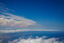 Aerial View Of Wonderful Cumulus Clouds Over The Coast Of Portugal In The Atlantic Ocean	
