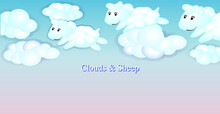 Cute Sheep And Clouds. Vector Illustration