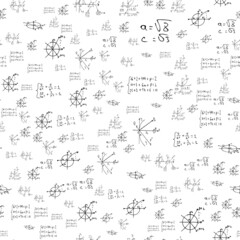 mathematical, scientific formulas and expressions. educational, vector seamless pattern. hand-drawn 