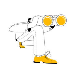 Aufkleber - A man in a business suit with binoculars looks intently into the distance. The concept of vector illustration on the topic of Internet search and data analysis.