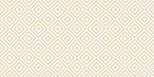 Golden Vector Geometric Seamless Pattern. Abstract Gold And White Graphic Background With Squares, Rhombuses, Grid. Simple Wicker Texture. Ethnic Tribal Style Ornament. Repeat Retro Vintage Geo Design