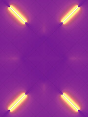 Poster - Fluorescent lamps on a violet background. Abstract 3d rendering geometric neon pattern digital illustration