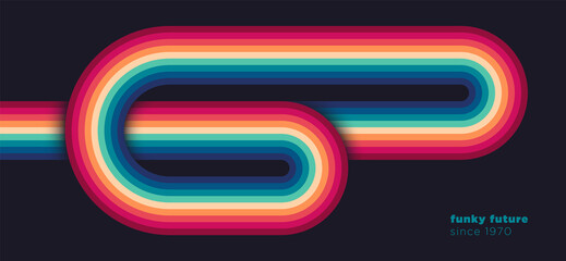 Poster - Rounded retro design in abstract style with colorful lines. Vector illustration.