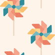 Seamless Background Pattern with Colorful Rainbow Pinwheels vector illustration. Adventure. Journey.