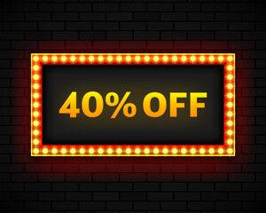 Wall Mural - Discount 40 percent sale light bulbs boxes retro design banner. Vector illustration.