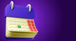 © Grispb - Cartoon calendar. Calendar with marked days. Time management and schedule planning concept. Scheduling with calendar. Place for text on purple background. Copy space for advertising. 3d rendering.