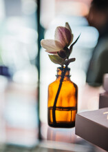 Glass Bottle With Flower Still Life 