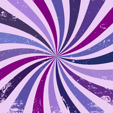 Groovy Retro Background Pattern In Color Palette Of Blue Pink And Velvet Purple Stripes In Spiral Or Swirled Radial Striped Sunburst Or Starburst Design, Old Vintage Vector, Hippy 60s Nostalgic Design