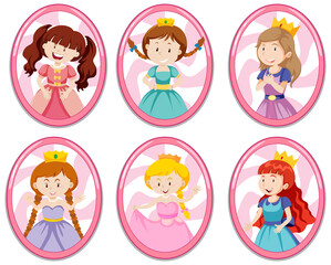 Poster - Set of different cute princess cartoon character