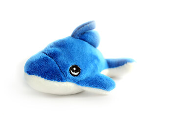 close up image of blue whale doll with isolated white background