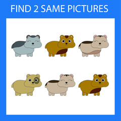 Wall Mural - Find a pair game with funny  hamsters.  Worksheet for preschool kids, kids activity sheet, printable worksheet 
