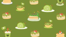 Green Cream Food Pattern Illustrasi Cute Minimalist Aesthentic Modernt Wallpaper Desktop