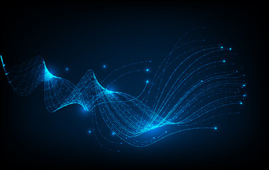 Fototapete - AI Artificial intelligence wave lines neural network. vector in concept of technology, fiber optics lights abstract background.