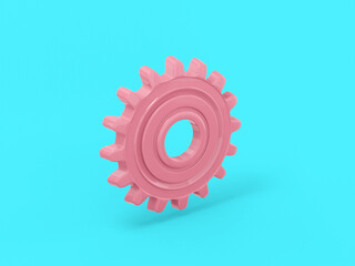 Poster - Pink single color cog on a blue monochrome background. Minimalistic design object. 3d rendering icon ui ux interface element.