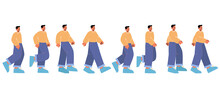 Cycle Sequence Of Man Walk. Vector Flat Illustration Of Male Character Steps In Different Postures. Animation Sprite Sheet Of Walking Person, Man Gait In Side View