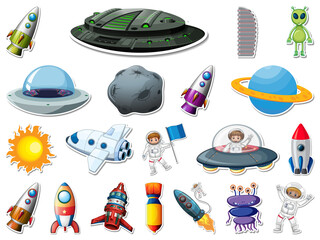 Wall Mural - Sticker set of outer space objects and astronauts