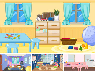 Canvas Print - Set of different kindergarten classroom scenes