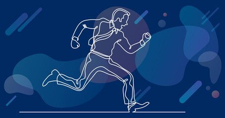 Poster - continuous line drawing of business situation - businessman running fast