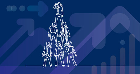 Poster - continuous line drawing of business concept - business team standing together
