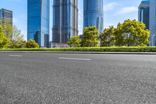 Empty Asphalt Road With Shanghai City Skyline Background In China