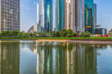 Wall Mural - urban skyline and modern buildings at dusk, cityscape of China.