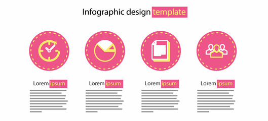 Poster - Set line Document, Users group, Pie chart infographic and Clock with arrow icon. Vector