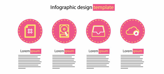 Poster - Set line Social media inbox, Cloud sync refresh, Hard disk drive HDD and Delete file document icon. Vector