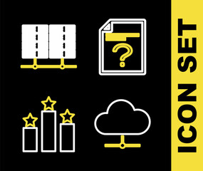 Poster - Set line Unknown document, Network cloud connection, Ranking star and Server, Data, Web Hosting icon. Vector