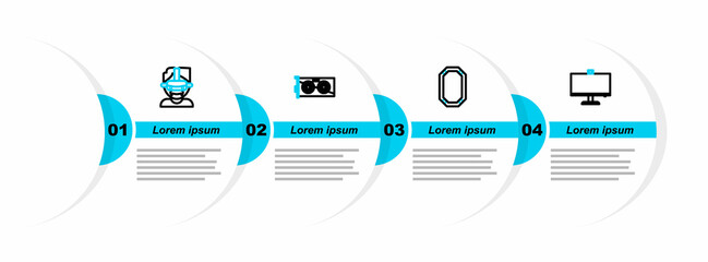 Poster - set line computer monitor, poker table, video graphic card and virtual reality glasses icon. vector