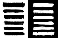Set Black And White Brush Stroke Paint Stripe Vector.