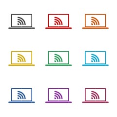 Sticker - Wireless laptop icon color set isolated on white background