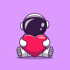 Wall Mural - cute astronaut holding heart love cartoon vector icon illustration. science technology icon concept 