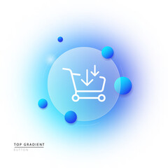 Poster - Trolley icon. Purchase in the store. Holiday shopping. Buying a gift. Loading and unloading the basket. Gradient blur button with glassmorphism. clear glass construction.