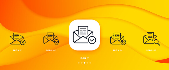 Poster - Mail icons set. Search, create, delete, add to favorites, change and sell emails. The concept of communication at a distance.