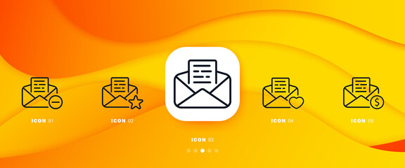 Poster - Mail icons set. Search, create, delete, add to favorites, change and sell emails. The concept of communication at a distance.