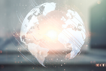 Aufkleber - abstract creative world map interface on blurry modern office building background, international tra